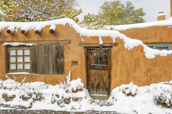 Another beautiful Adobe house with a typical Santa Fe entrance door.