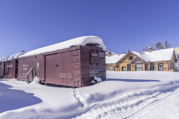 The Cumbres & Toltec railroad in Chama in deep snow