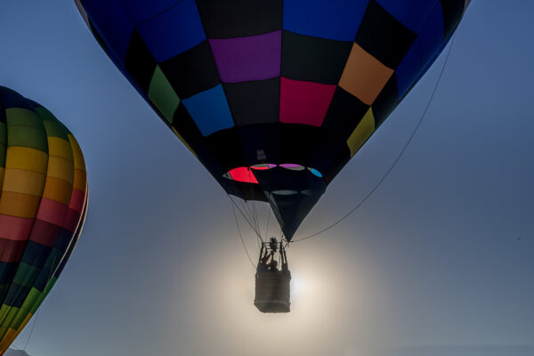 Their basket just in front of the rising morning sun.