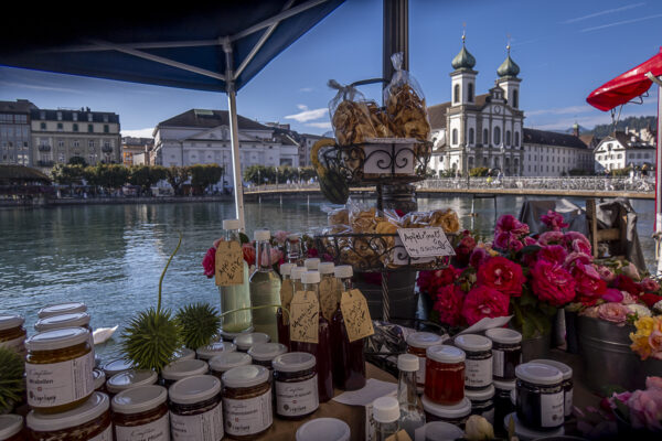 Market at the river Reuss in Luzern