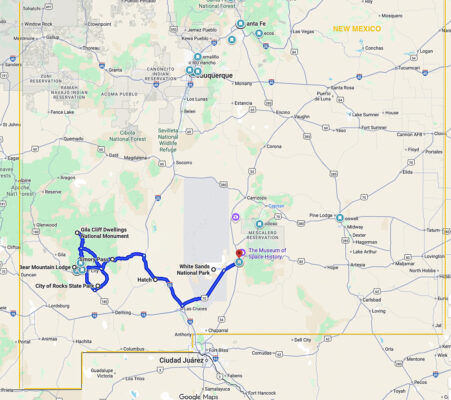 Gila Cliff Dwellings - City of Rocks - Silver City - Emory Pass - Hatch - Alamogordo